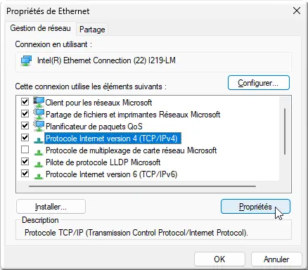 Propriétés TCP/IPv4